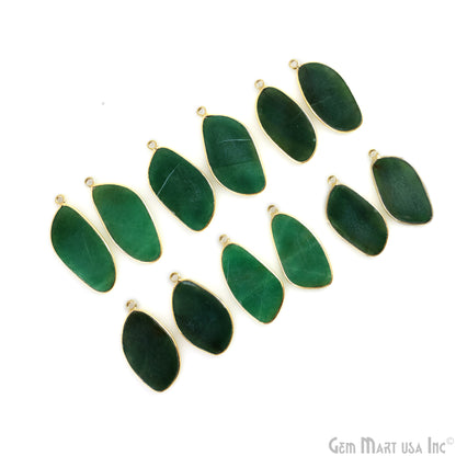 Green Onyx Free Form Gold Plated Single Bail Bezel Smooth Slab Slice Thick Gemstone Connector 35x15mm 1 Pair