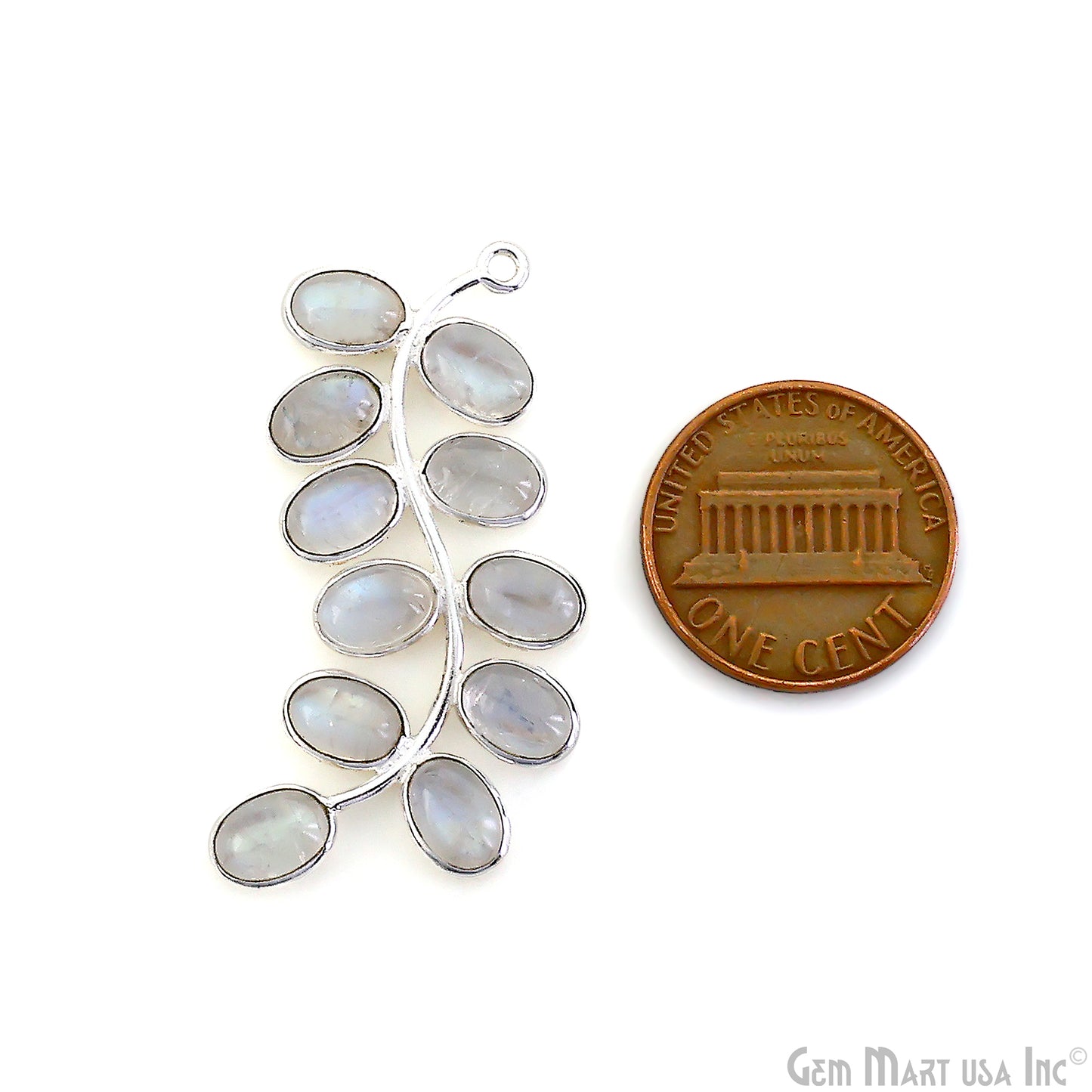 Rainbow Moonstone Silver Plated 44x16mm Leaf Dangle Finding Component