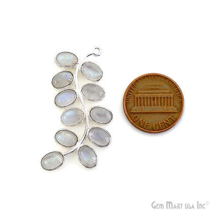 Rainbow Moonstone Silver Plated 44x16mm Leaf Dangle Finding Component