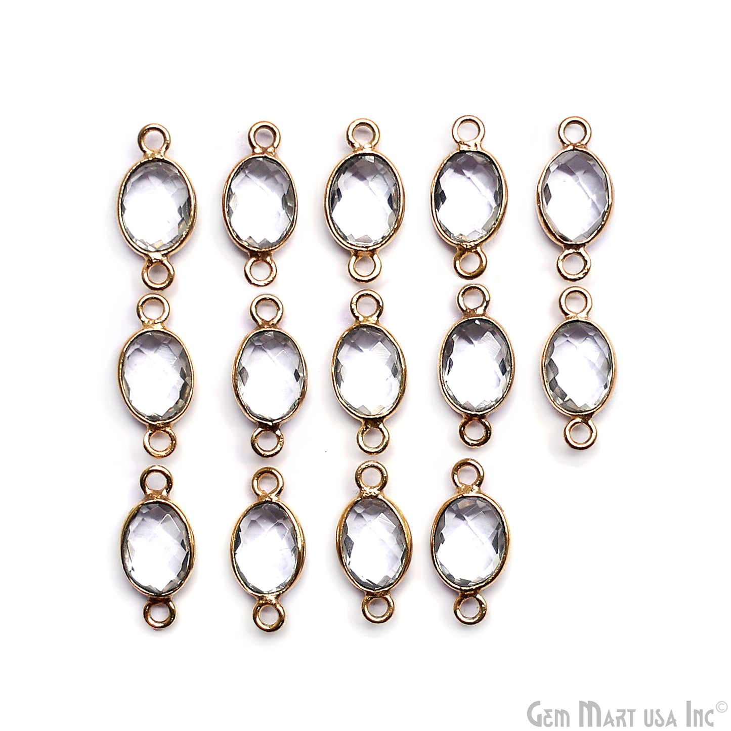 Oval 6x8mm Gold Plated Bezel Double Bail Gemstone Connector