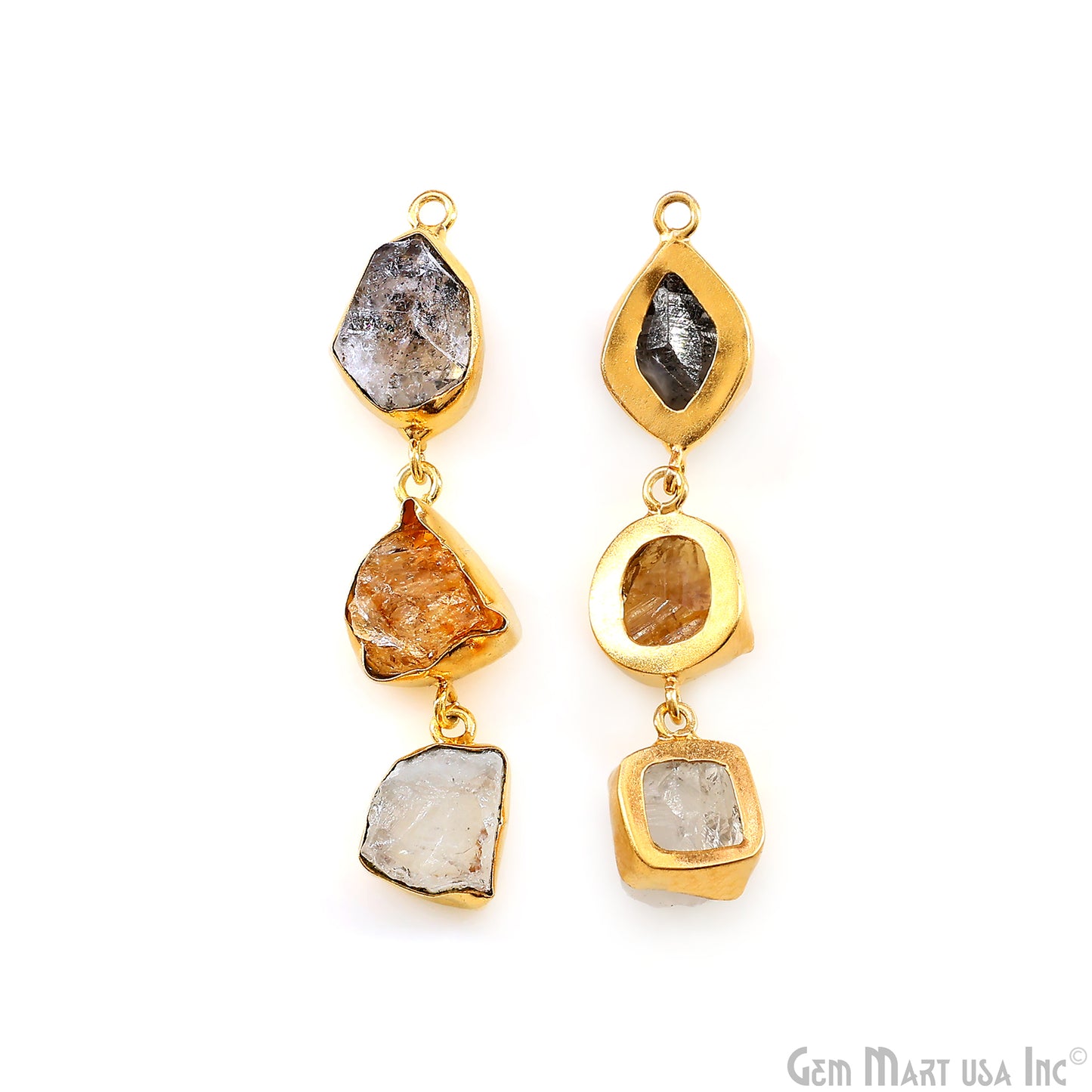 Rough Gemstone Bezel Setting 54x8mm Gold Plated Long Dangle Earring Pair Connectors