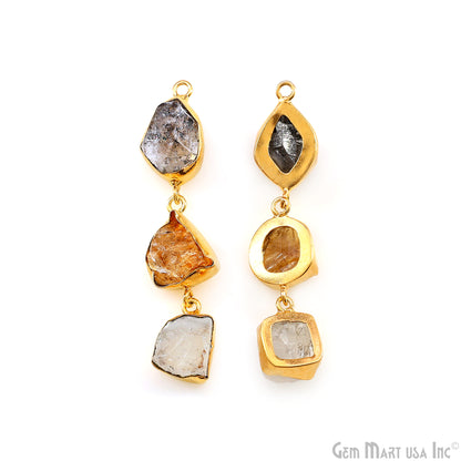 Rough Gemstone Bezel Setting 54x8mm Gold Plated Long Dangle Earring Pair Connectors