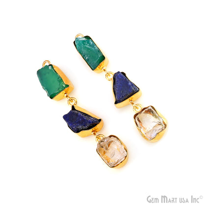 Rough Gemstone Bezel Setting 54x9mm Gold Plated Long Dangle Earring Pair Connectors
