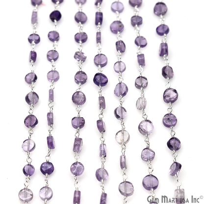 Amethyst Coin Beads 3-4mm Silver Plated wire wrapped Rosary Chain