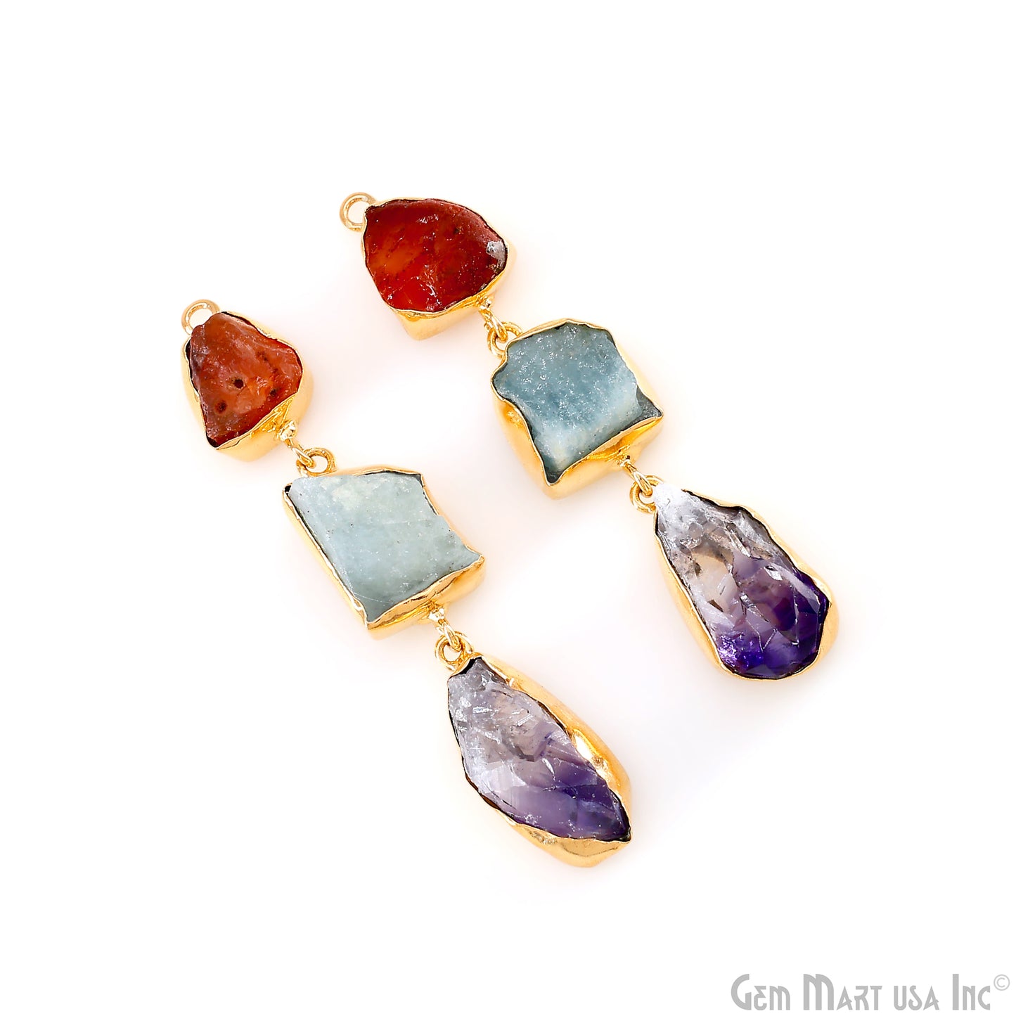Rough Gemstone Bezel Setting 60x10mm Gold Plated Long Dangle Earring Pair Connectors