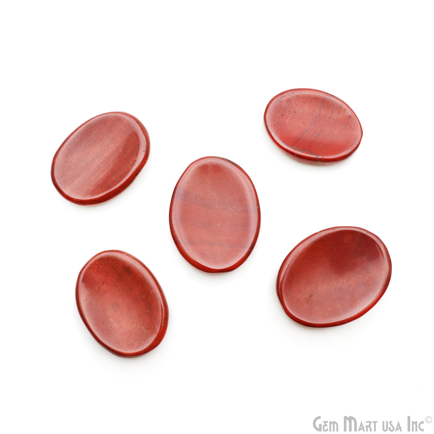 Red Jasper Oval Worry Stone - Natural Hand-Carved Thumb Gemstone