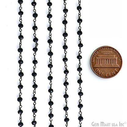 Black Chalcedony 3-3.5mm Faceted Beads Oxidized Wire Wrapped Rosary Chain