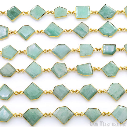 Aventurine 15mm Up Faceted Free Form Gold Plated Bezel Connector Link Chain