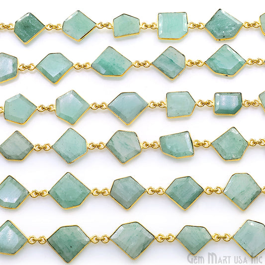 Aventurine 15mm Up Faceted Free Form Gold Plated Bezel Connector Link Chain