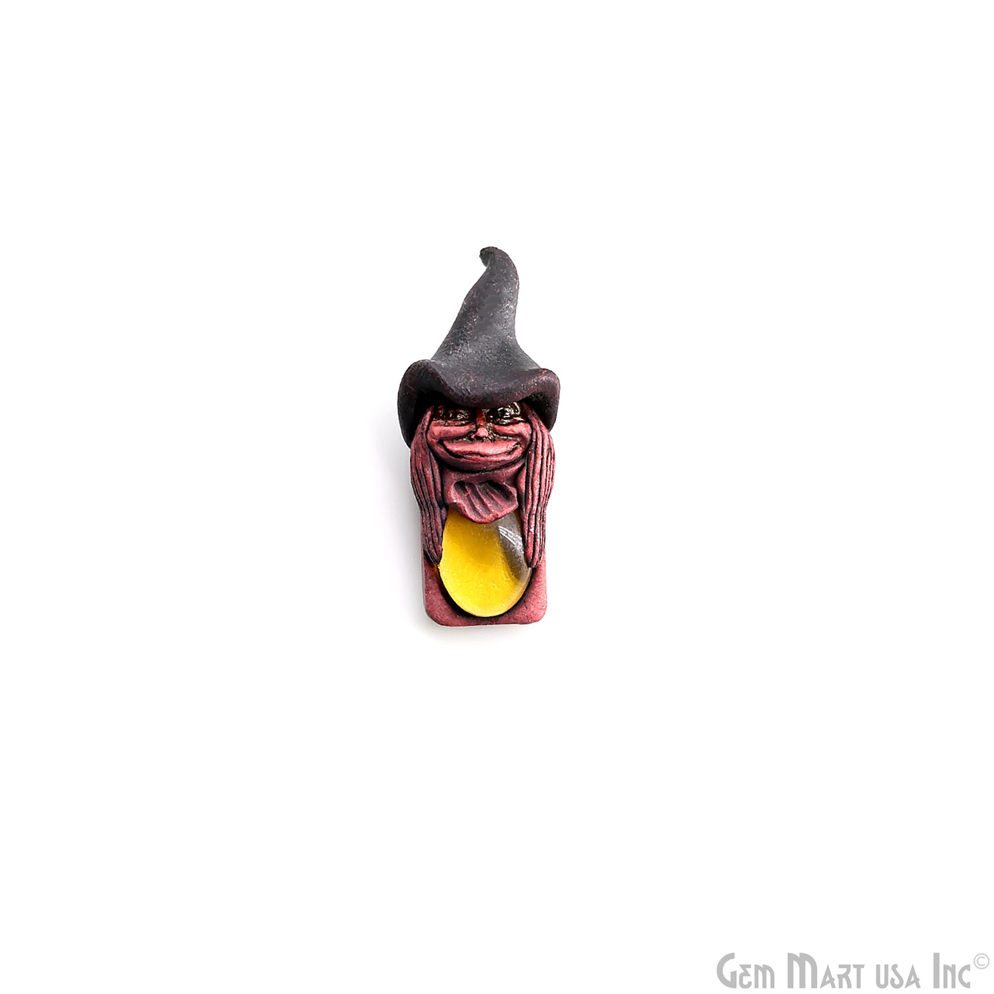 Merlin Elfin Yellow Aventurine Crystal Pendant, Handmade Clay Artware, Crystal Figurine