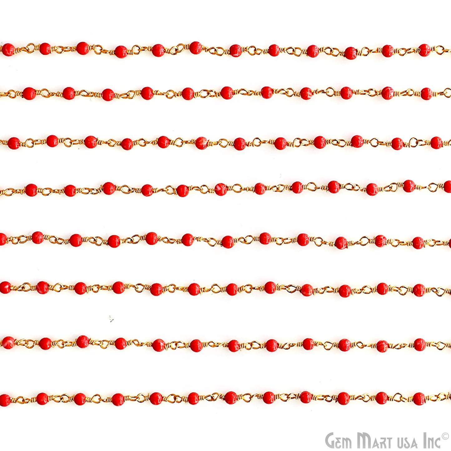Coral Color Cabochon Beads 2mm Gold Plated Gemstone Rosary Chain