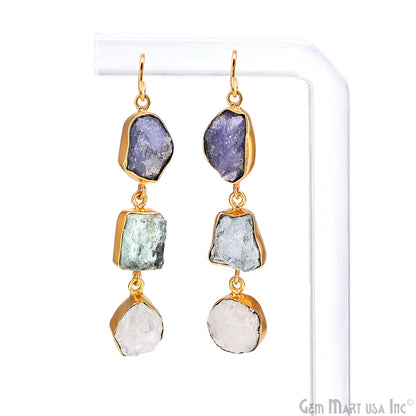 Rough Gemstone Bezel Setting 52x9mm Gold Plated Long Dangle Earring Pair Connectors