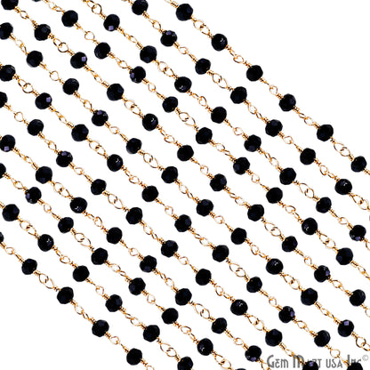 Black Spinel Gold Plated Beaded Wire Wrapped Rosary Chain