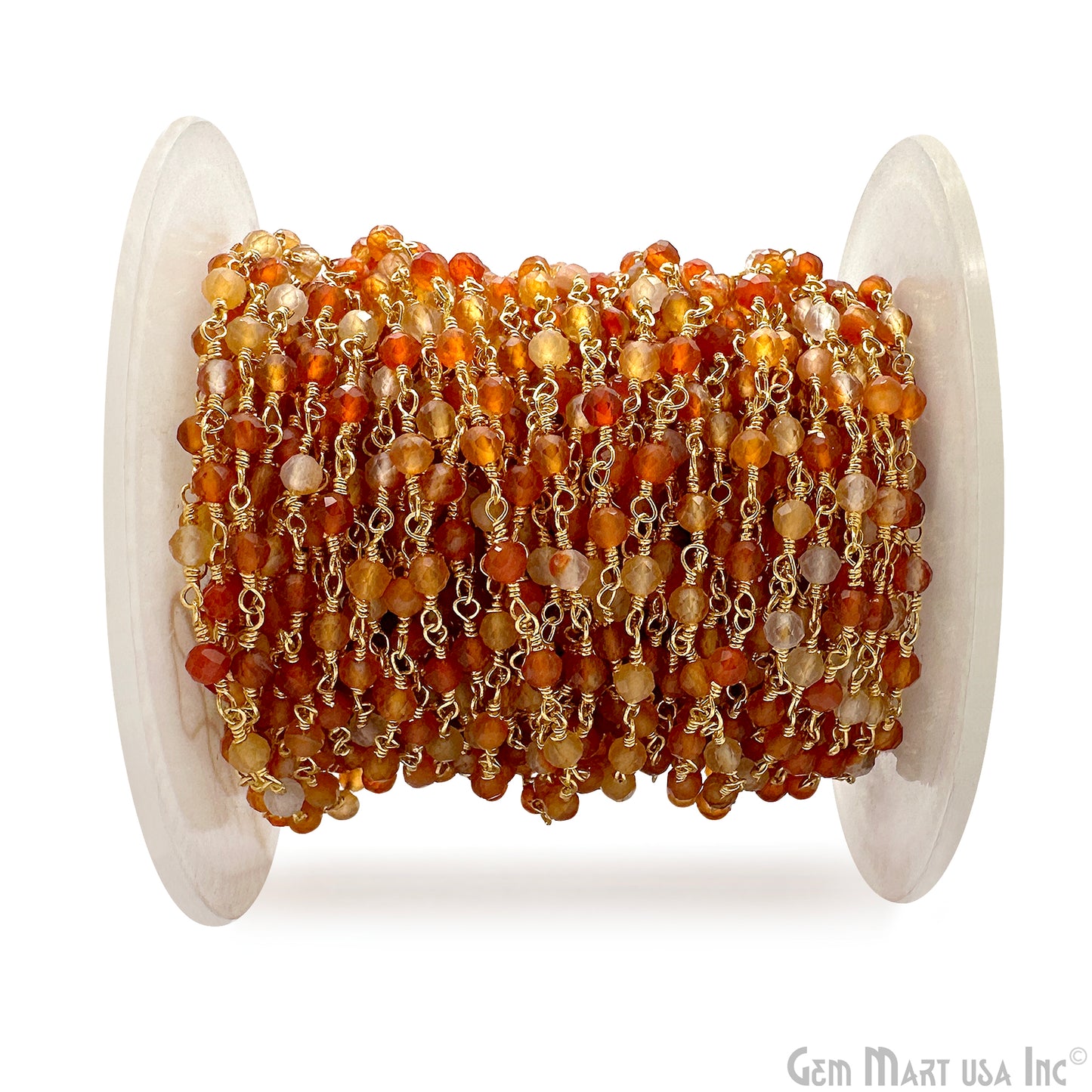 Shaded Carnelian Faceted Bead 3-3.5mm Gold Wire Wrapped Gemstone Beads Rosary Chain