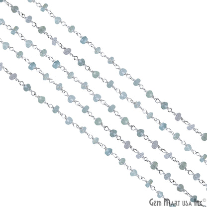 Aquamarine Faceted 4-5mm Silver Plated Wire Wrapped Rosary Chain