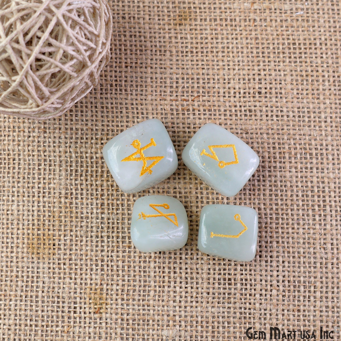 Aquamarine Reiki Symbol Engraved Gemstones, 20x25mm Healing Gemstones, Set Of 4 Reiki Tumble Stones