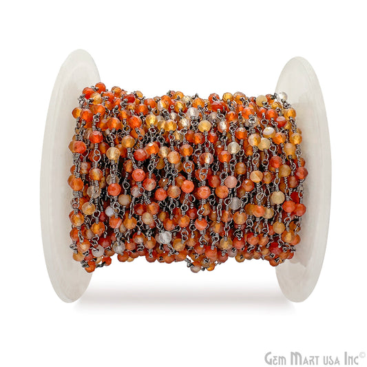 Shaded Carnelian 3-3.5mm Oxidized Beaded Wire Wrapped Rosary Chain