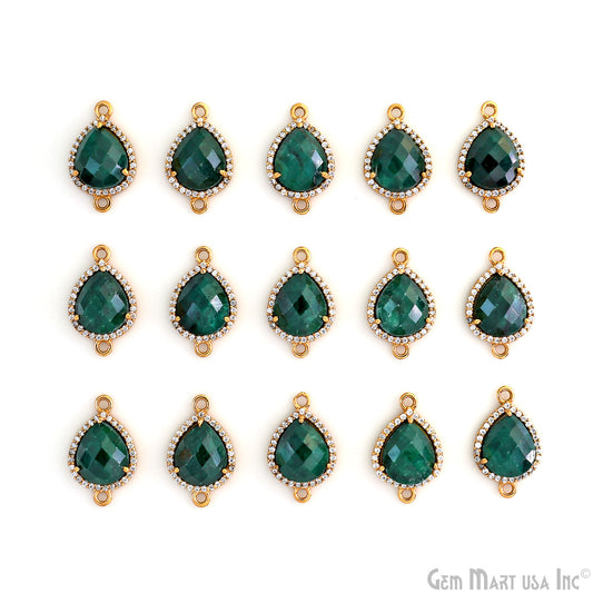 Emerald 10x12mm Pear Cubic Zirconia Gold Prong Setting Single Bail Gold Plated Bezel Connector