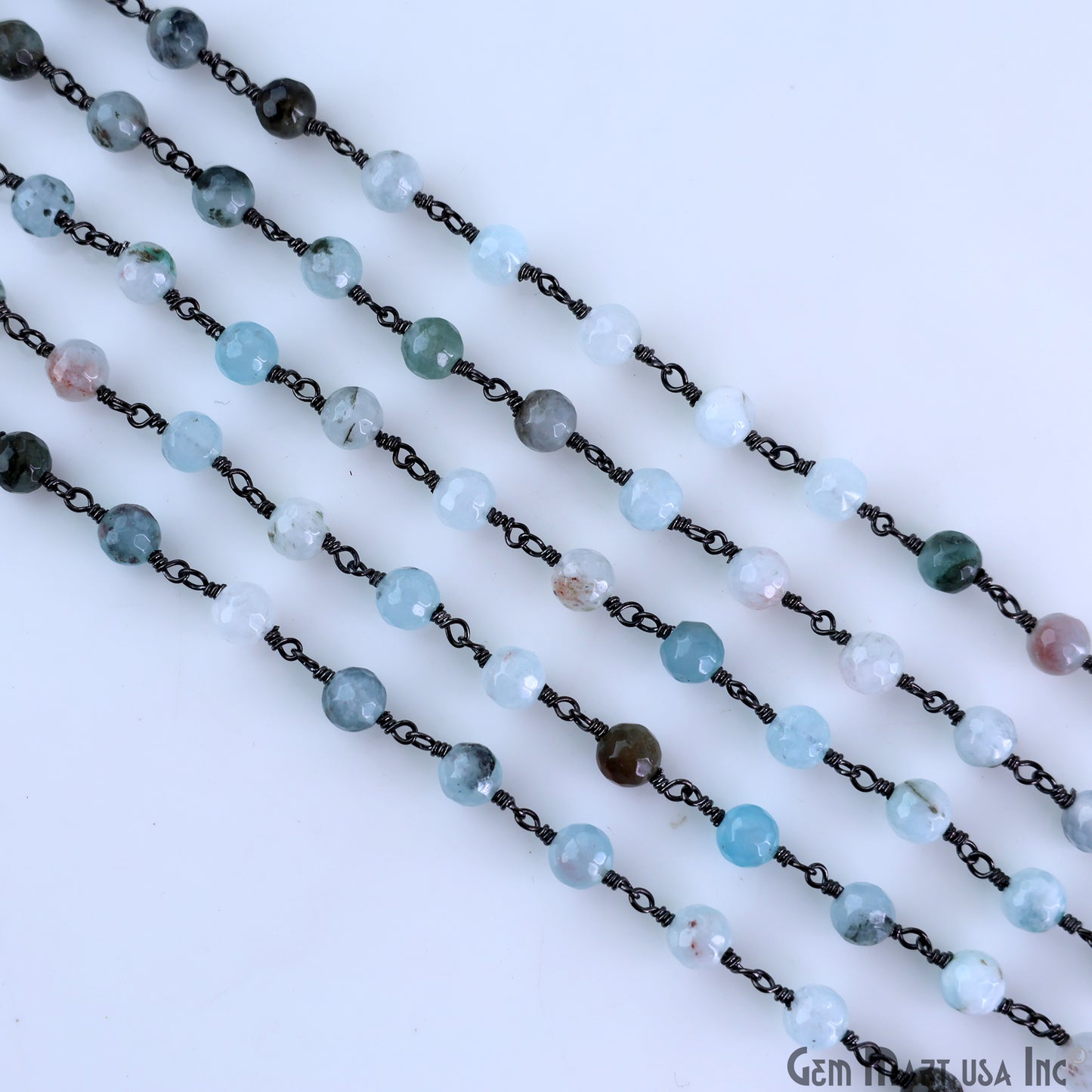 Light Aqua Jade 6mm Round Beads Oxidized Wire Wrapped Rosary Chain