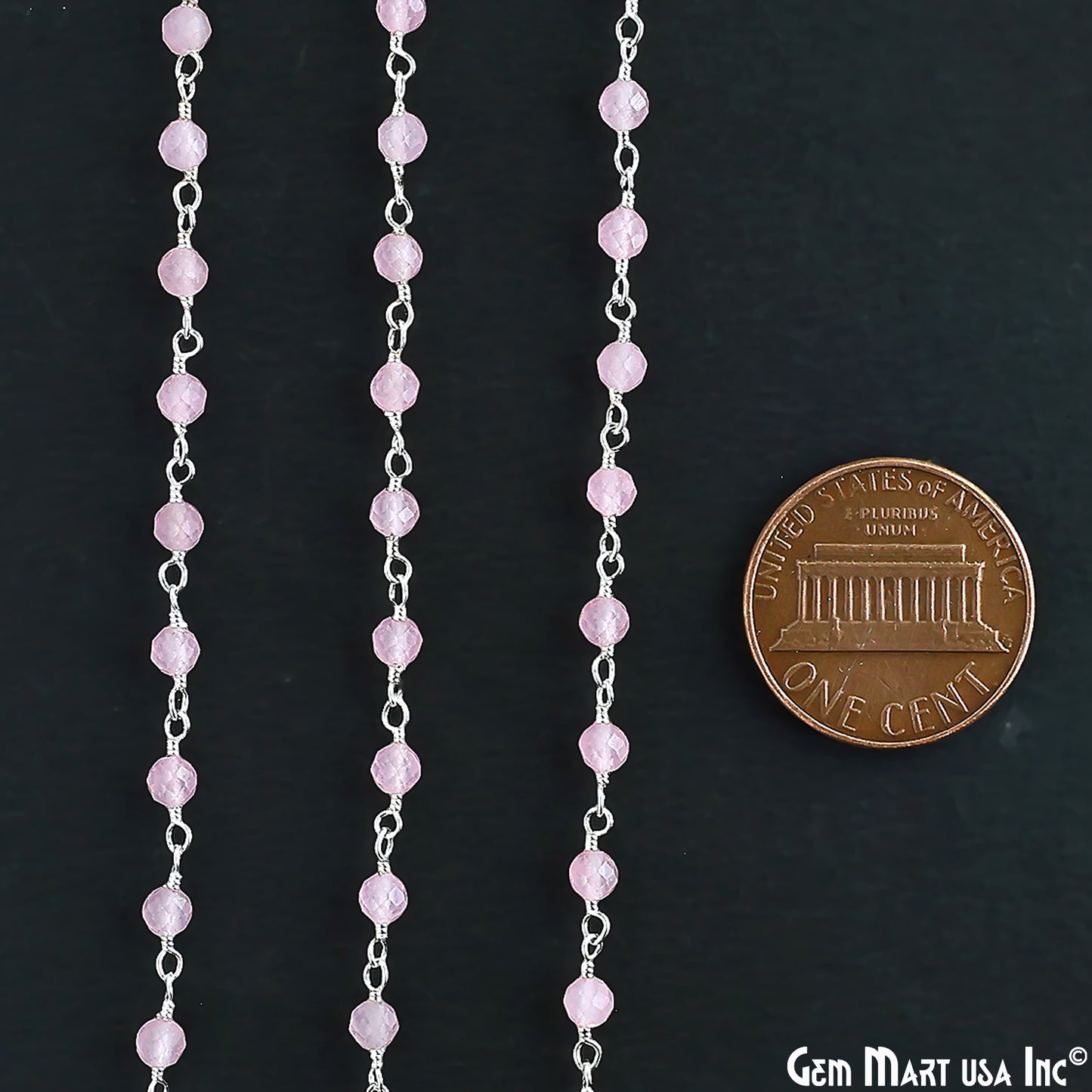 Rose Quartz 3mm Silver Plated Beaded Wire Wrapped Rosary Chain