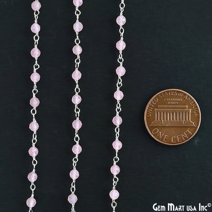Rose Quartz 3mm Silver Plated Beaded Wire Wrapped Rosary Chain