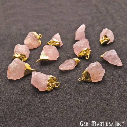 Rough Rose Quartz Organic 19x15mm Gold Electroplated Single Bail Pendant Connector