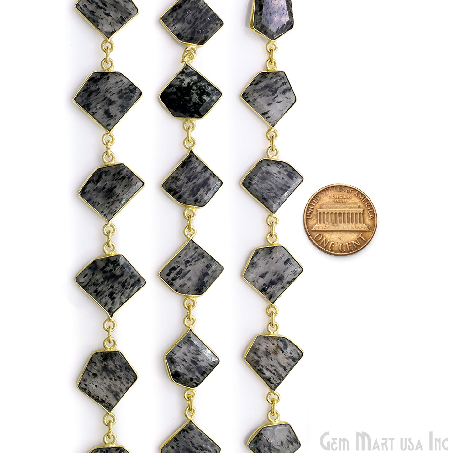 Black Rutile 10-15mm Faceted Free Form Gold Plated Bezel Connector Link Chain