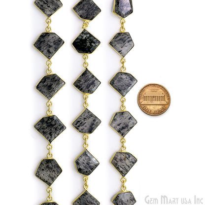 Black Rutile 10-15mm Faceted Free Form Gold Plated Bezel Connector Link Chain