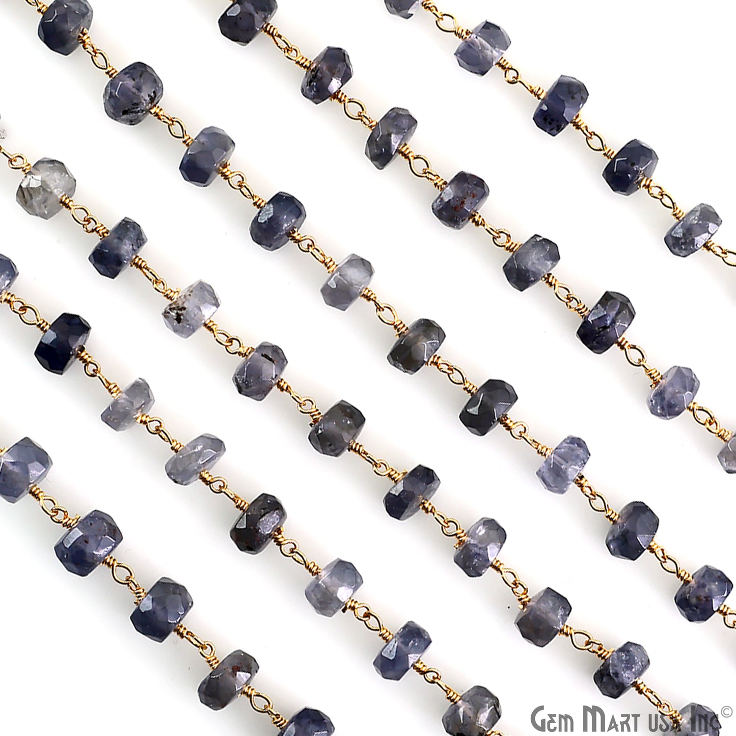 Iolite Faceted Beads 6-7mm Gold Wire Wrapped Beaded Rosary Chain