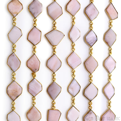 Pink Opal 10-15mm Faceted Free Form Gold Plated Bezel Connector Link Chain