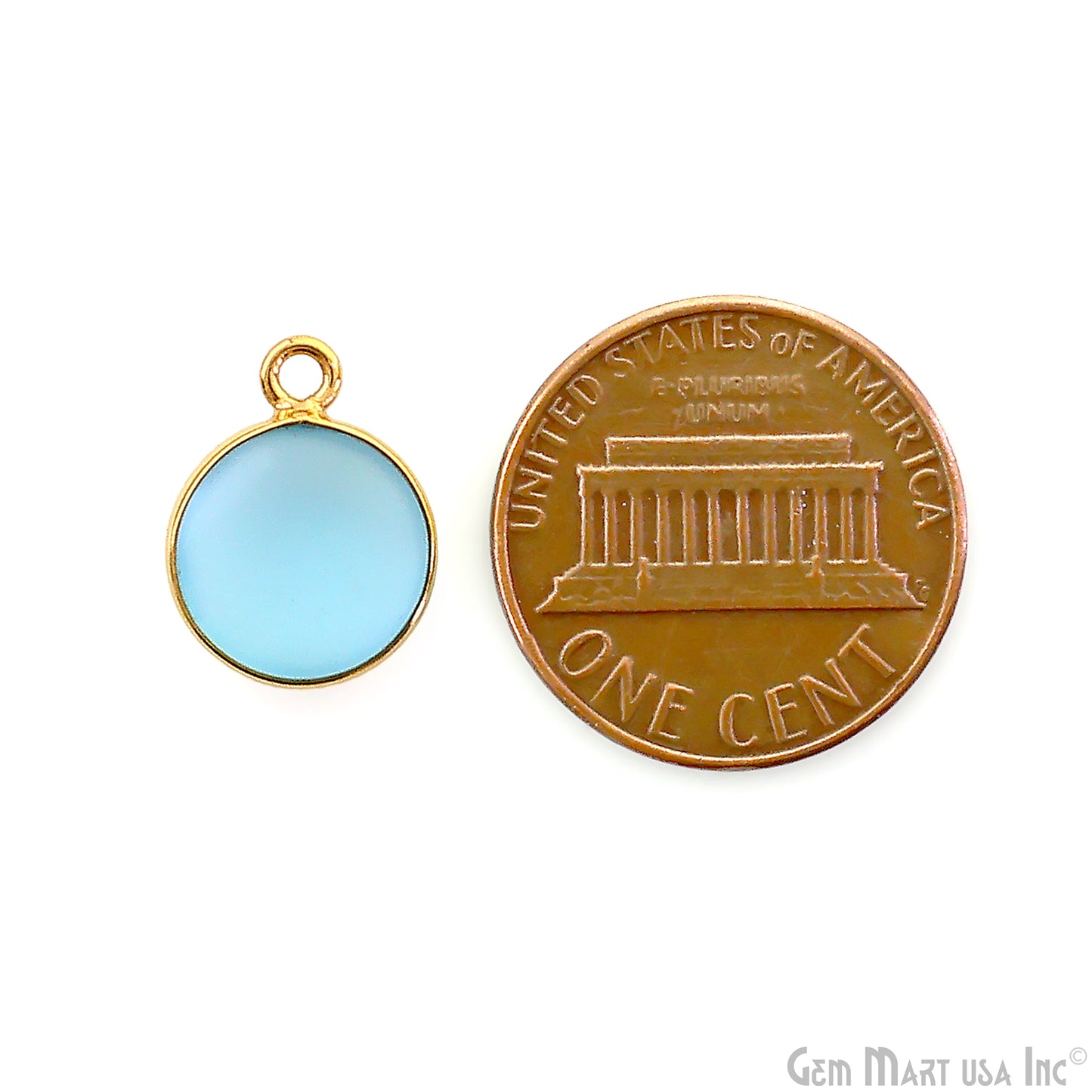 Sky Blue Frosted Round 10mm Gold Plated Single Bail Bezel Gemstone Connector