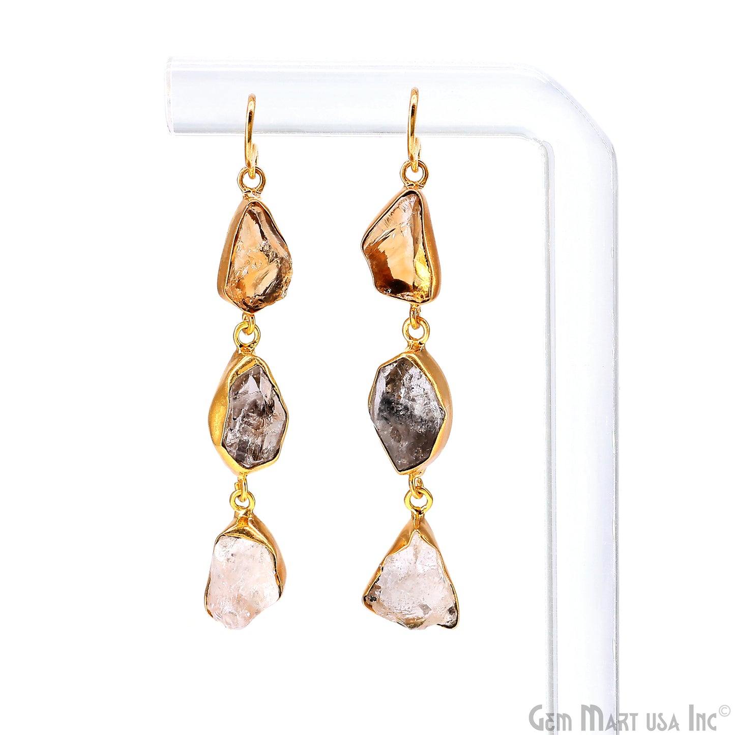 Rough Gemstone Bezel Setting 60x8mm Gold Plated Long Dangle Earring Pair Connectors