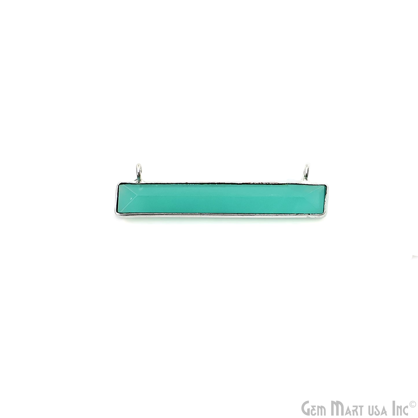 Aqua Chalcedony Rectangle Bar Pendant 36x9mm Silver Plated Double Bail Connector