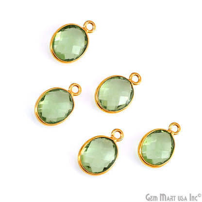 Green Amethyst 8x10mm Oval Single Bail Gold Bezel Gemstone Connector