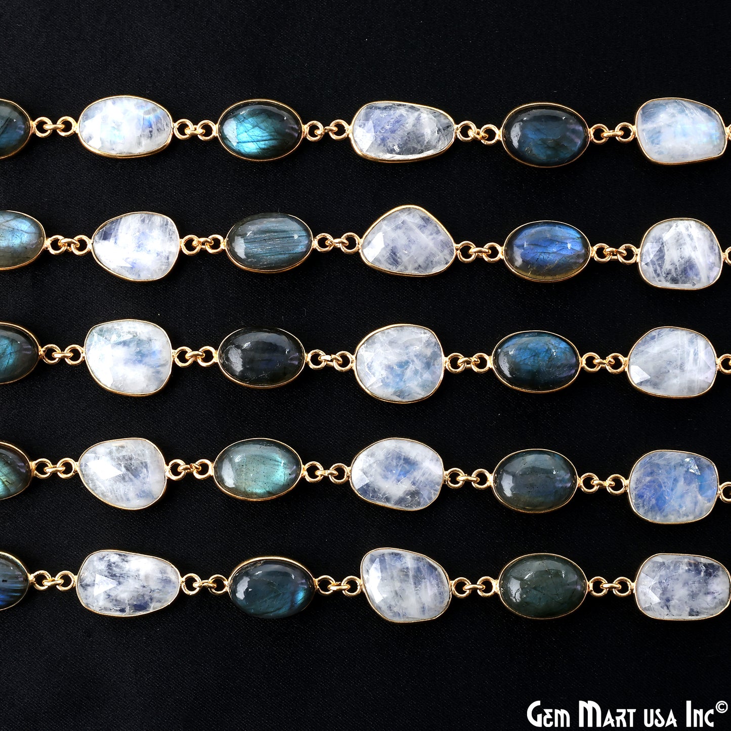 Rainbow Moonstone 10-15mm Faceted & Labradorite Oval 10x14mm Cabochon Bezel Link Connector Chain