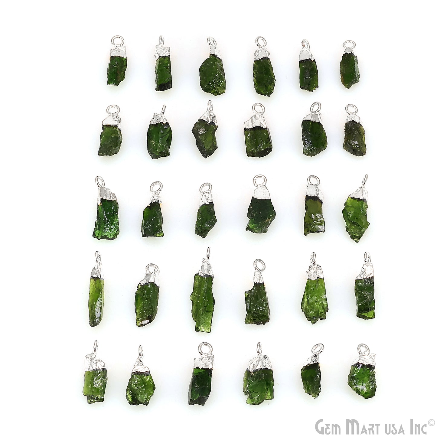 Raw Chrome Diopside Gemstone 18x5mm Organic Shape Silver Edged Single Bail Connector Charm