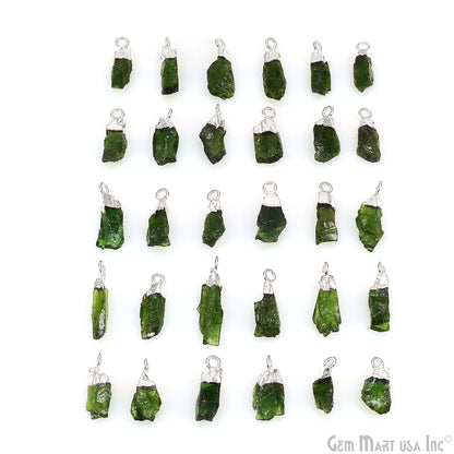 Raw Chrome Diopside Gemstone 18x5mm Organic Shape Silver Edged Single Bail Connector Charm