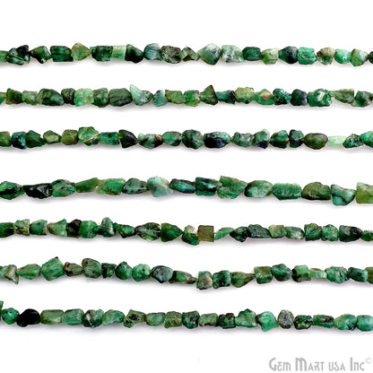 Emerald Rough Beads, 8 Inch Gemstone Strands, Drilled Strung Briolette Beads, Free Form, 7x5mm