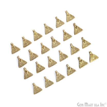 Antique Brass Triangle Spiral Vintage Charms, Gold Plated Boho Tribal Jewelry Findings, Bulk Ethnic Charms lot for Macrame Making