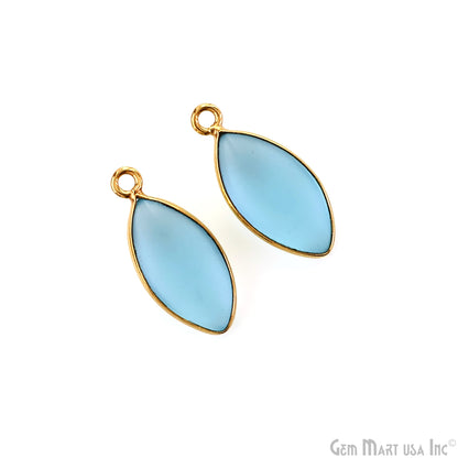 Sky Blue Frosted Marquise 8x16mm Gold Plated Single Bail Bezel Gemstone Connector