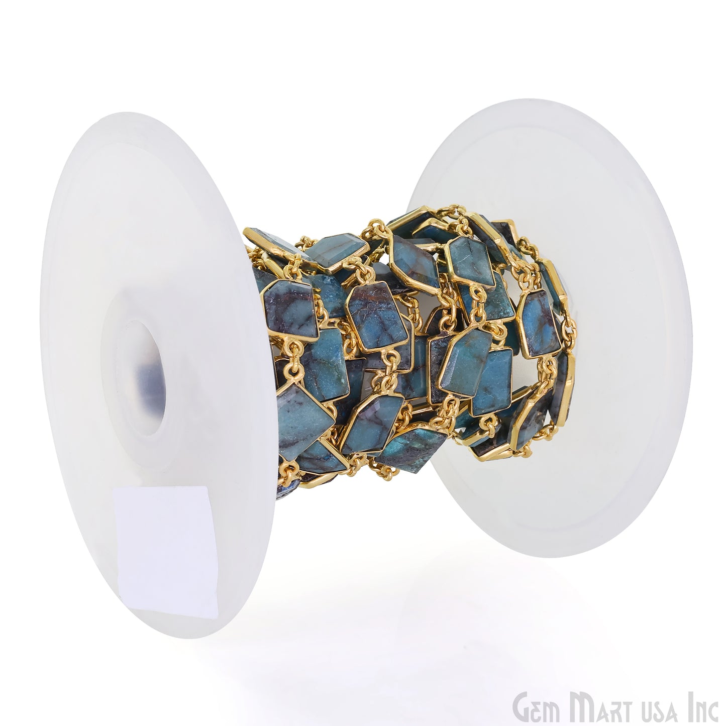 Chrysocolla 10mm Faceted Free Form Gold Plated Bezel Connector Link Chain