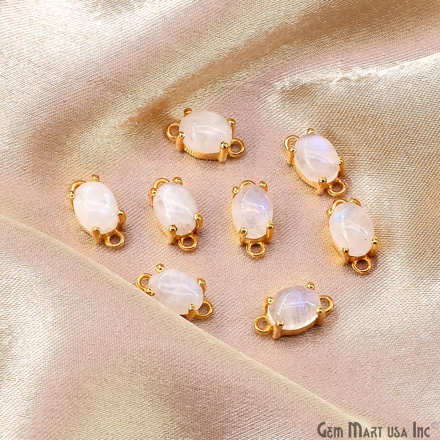 Rainbow Moonstone Cabochon Oval Prong Gold Plated Bail Connector