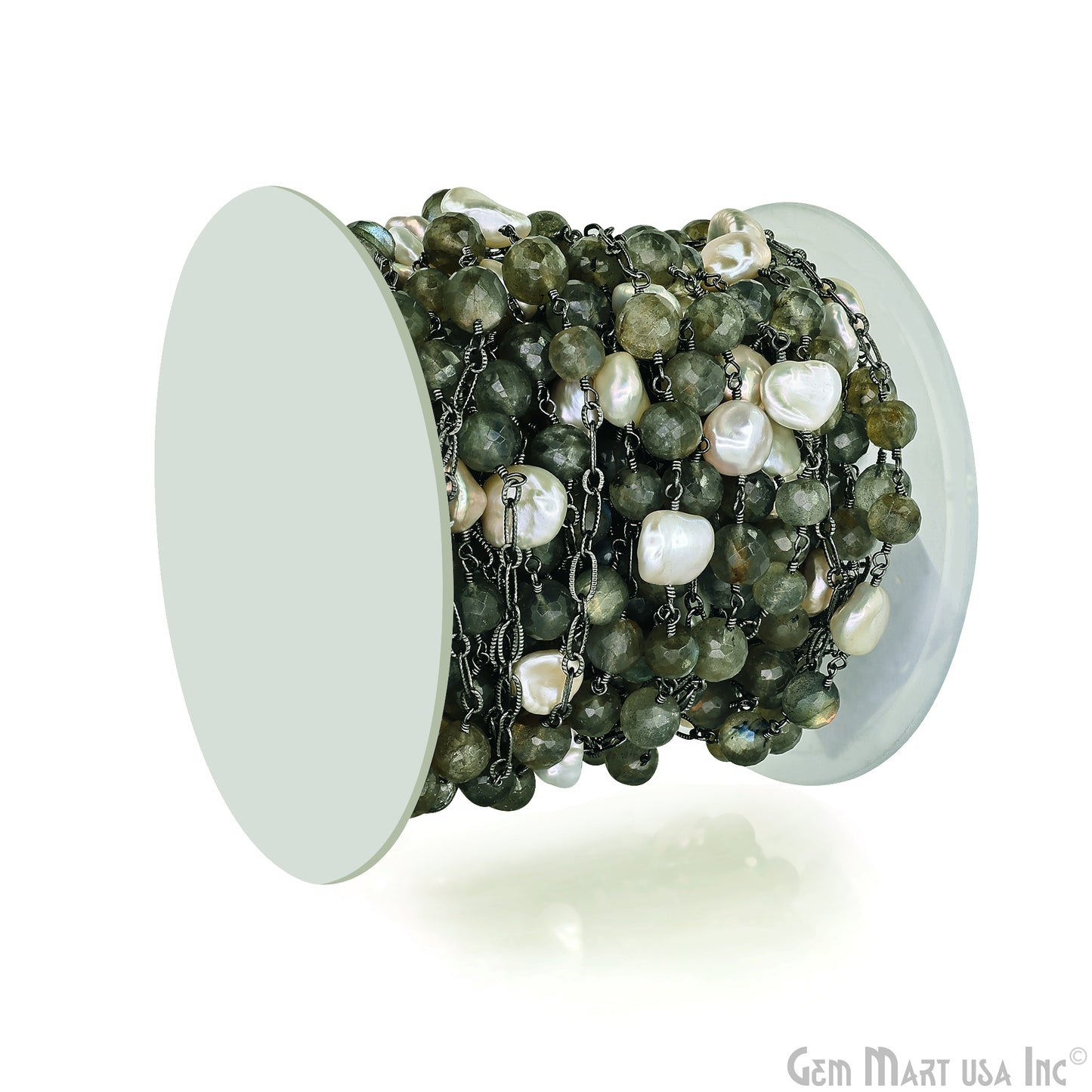 Labradorite & Pearl Round Beads Oxidized Finding Rosary Chain