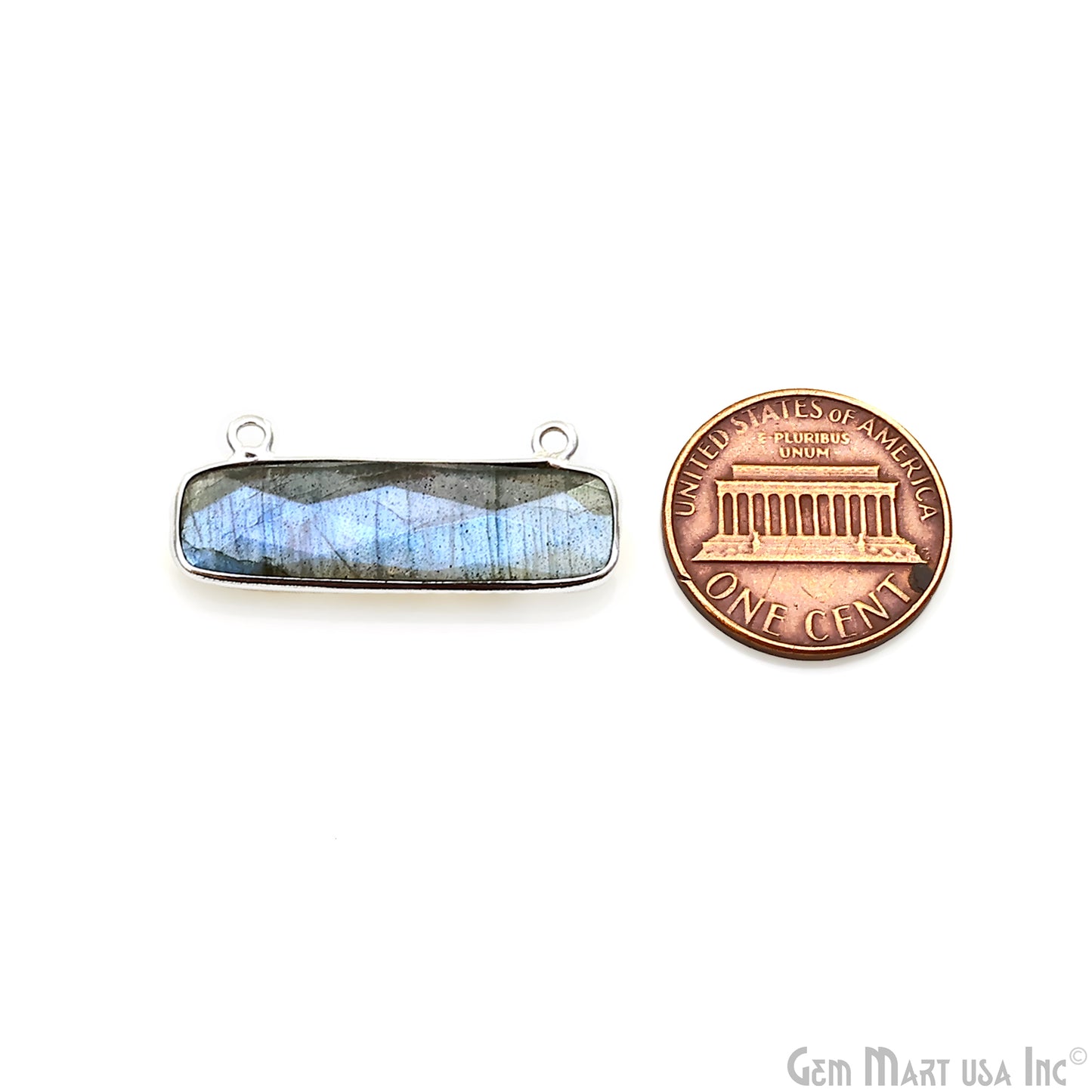 Labradorite Rectangle Bar 29x11mm Silver Plated Gemstone Connector