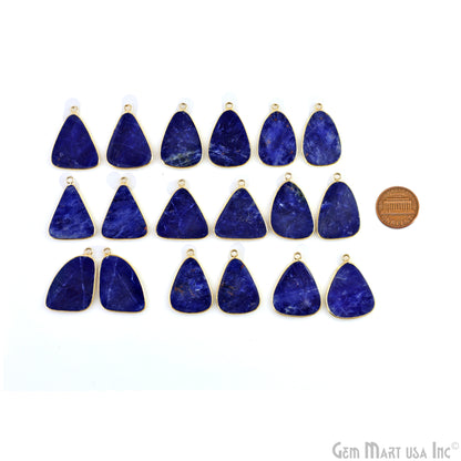 Sodalite Triangle Gold Plated Single Bail Bezel Smooth Slab Slice Thick Gemstone Connector 29x20mm 1 Pair