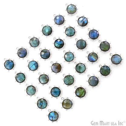 Round 17x15mm Design Bezel Silver Plated Single Bail Gemstone Connector