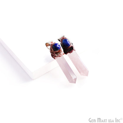 Rose Quartz with Lapis Polymer Clay Crystal Pendant, Silver Dowsing Single Bail Pendant, Halloween Healing Gift
