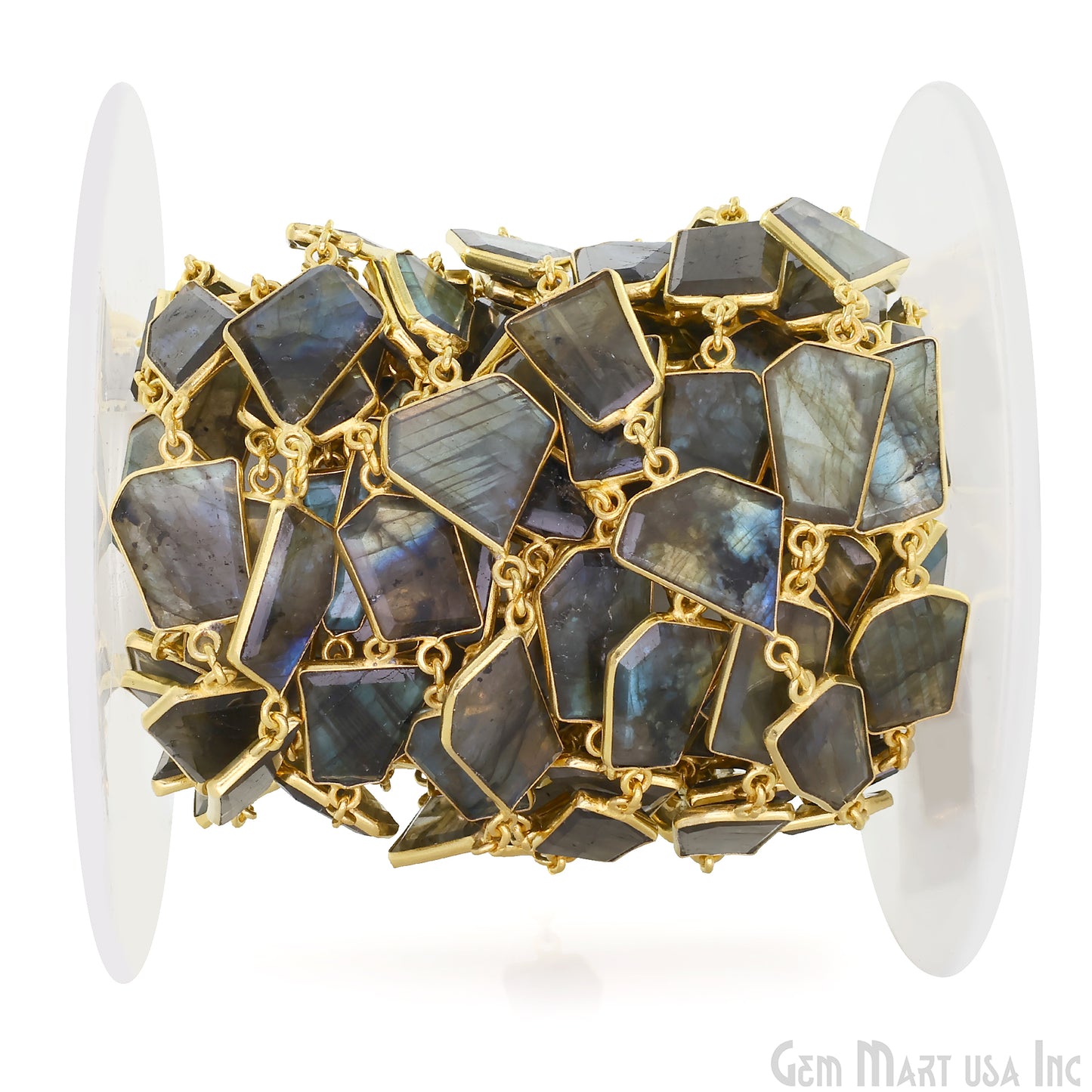 Labradorite 15mm Up Faceted Free Form Gold Plated Bezel Connector Link Chain
