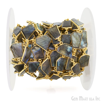 Labradorite 15mm Up Faceted Free Form Gold Plated Bezel Connector Link Chain