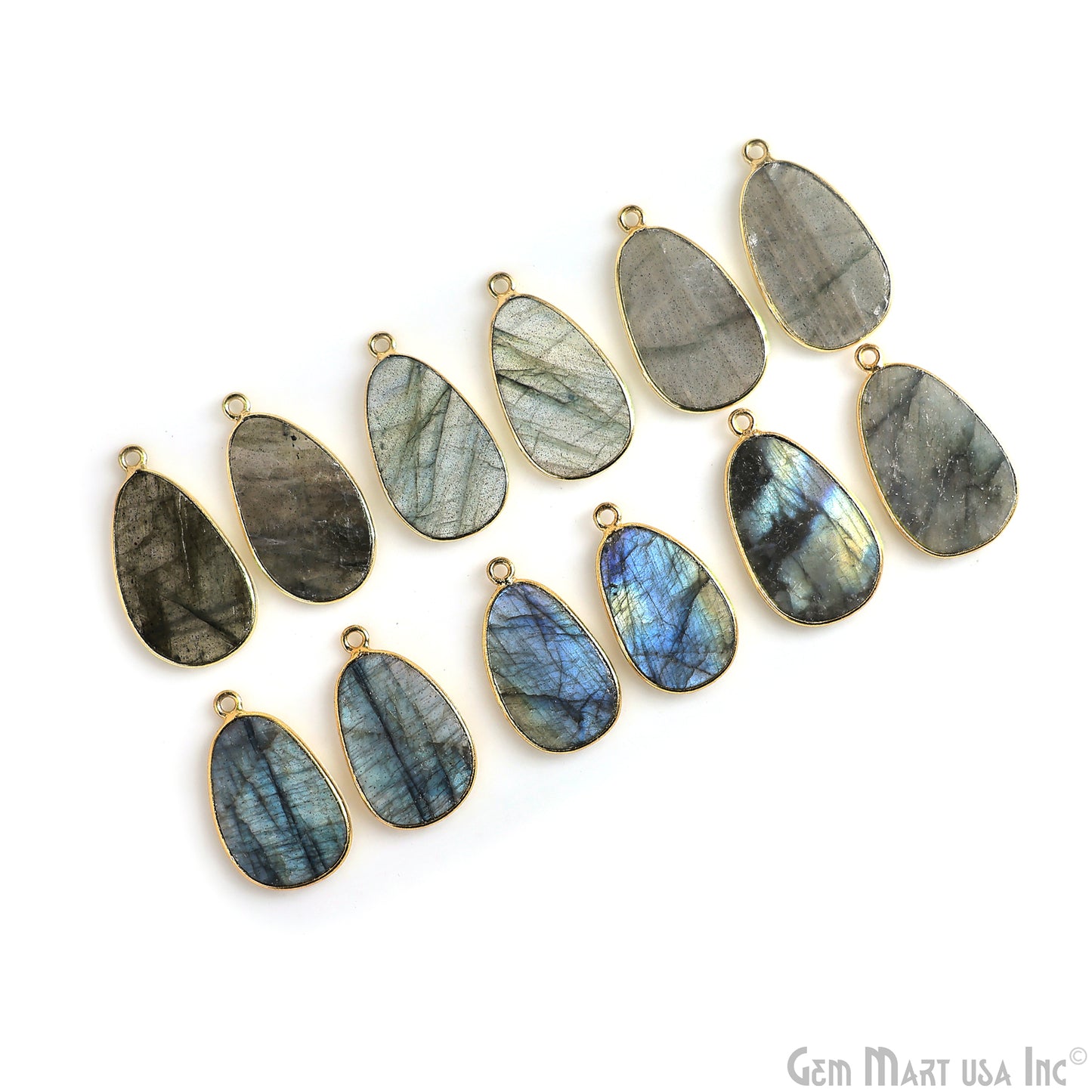 Labradorite Pears Gold Plated Single Bail Bezel Smooth Slab Slice Thick Gemstone Connector 29x16mm 1 Pair